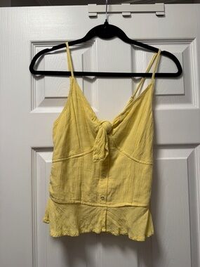 Yellow Tie-Front Spaghetti Strap Tank Top